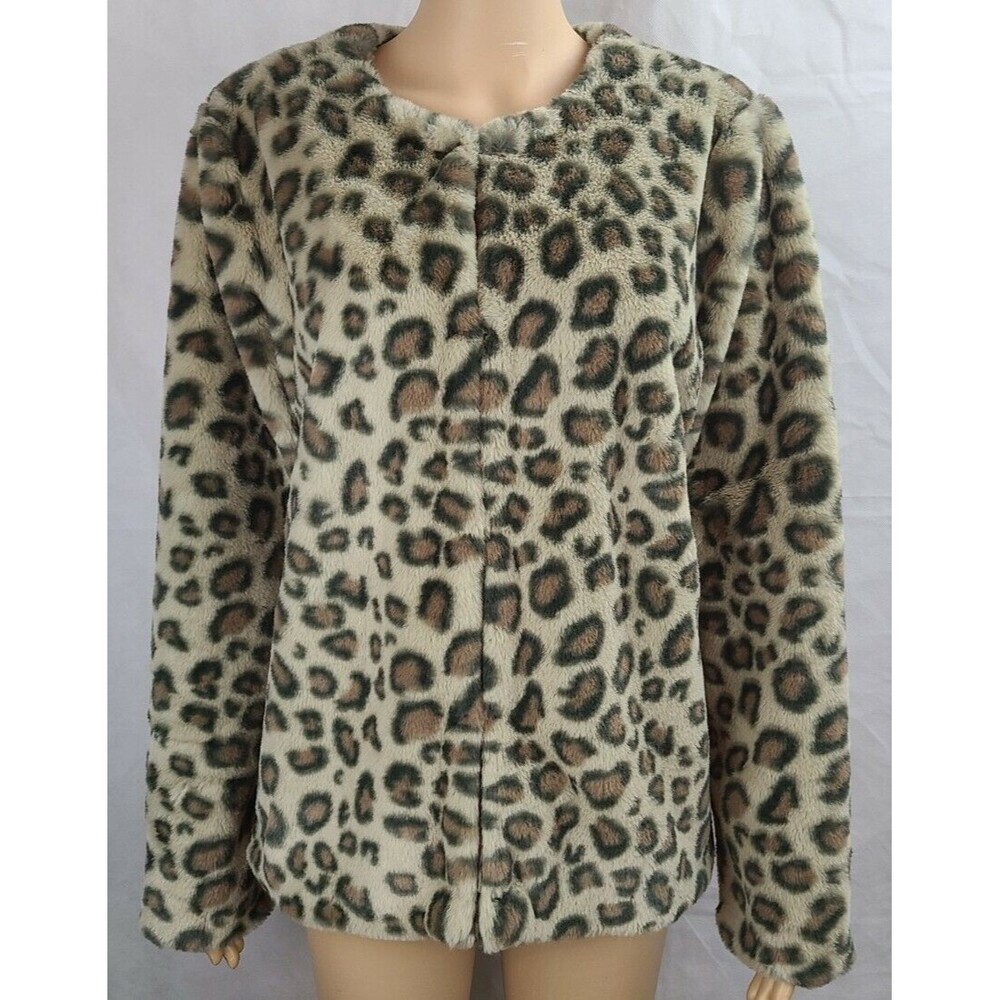 NWT New Directions Women's (L) Fuzzy Faux Fur Leopard Print Jacket/Coat